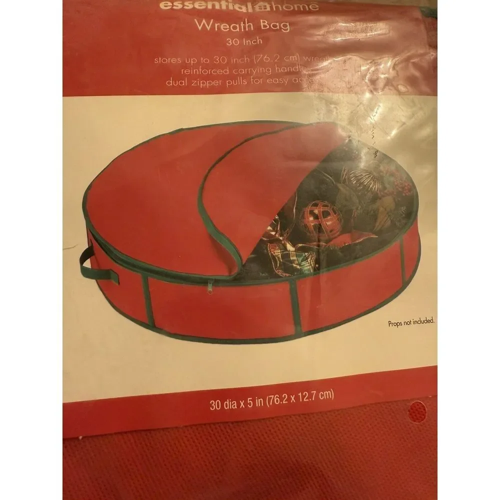 Essential Home 30‎ in. Red w/ Green Trim Wreath Bag
